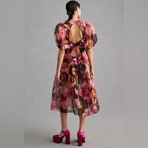 By Anthropologie Puff-Sleeve Organza Midi Dress